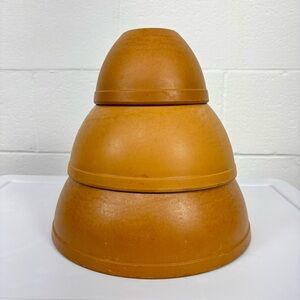 Vintage 60s MCM ELLINGERS Agatized Wood Melamine Nesting Bowls 3PC Set 20 22 23